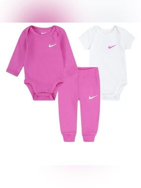 Nike Girls' Pink & White 3-Piece Bodysuit and Pants Set